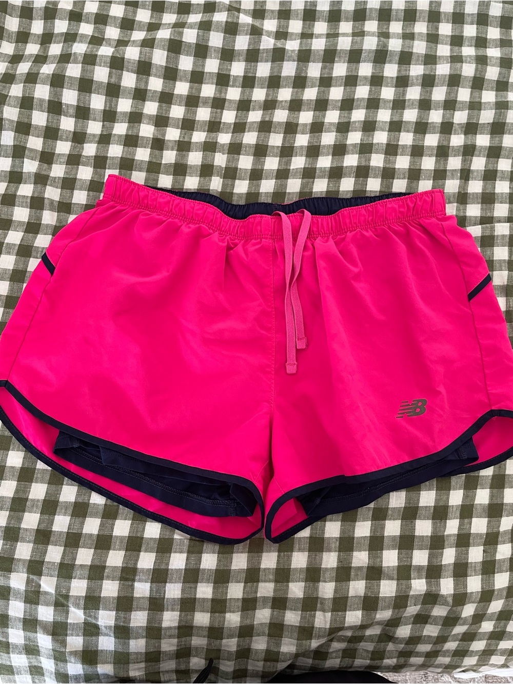 New Balance Women's Bright Hot Pink Athletic Shorts with Navy Trim